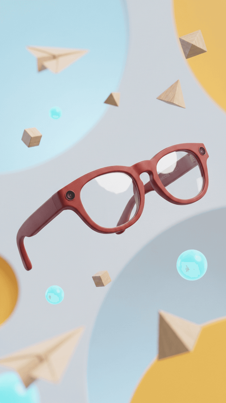 Red glasses with paper planes on colorful background