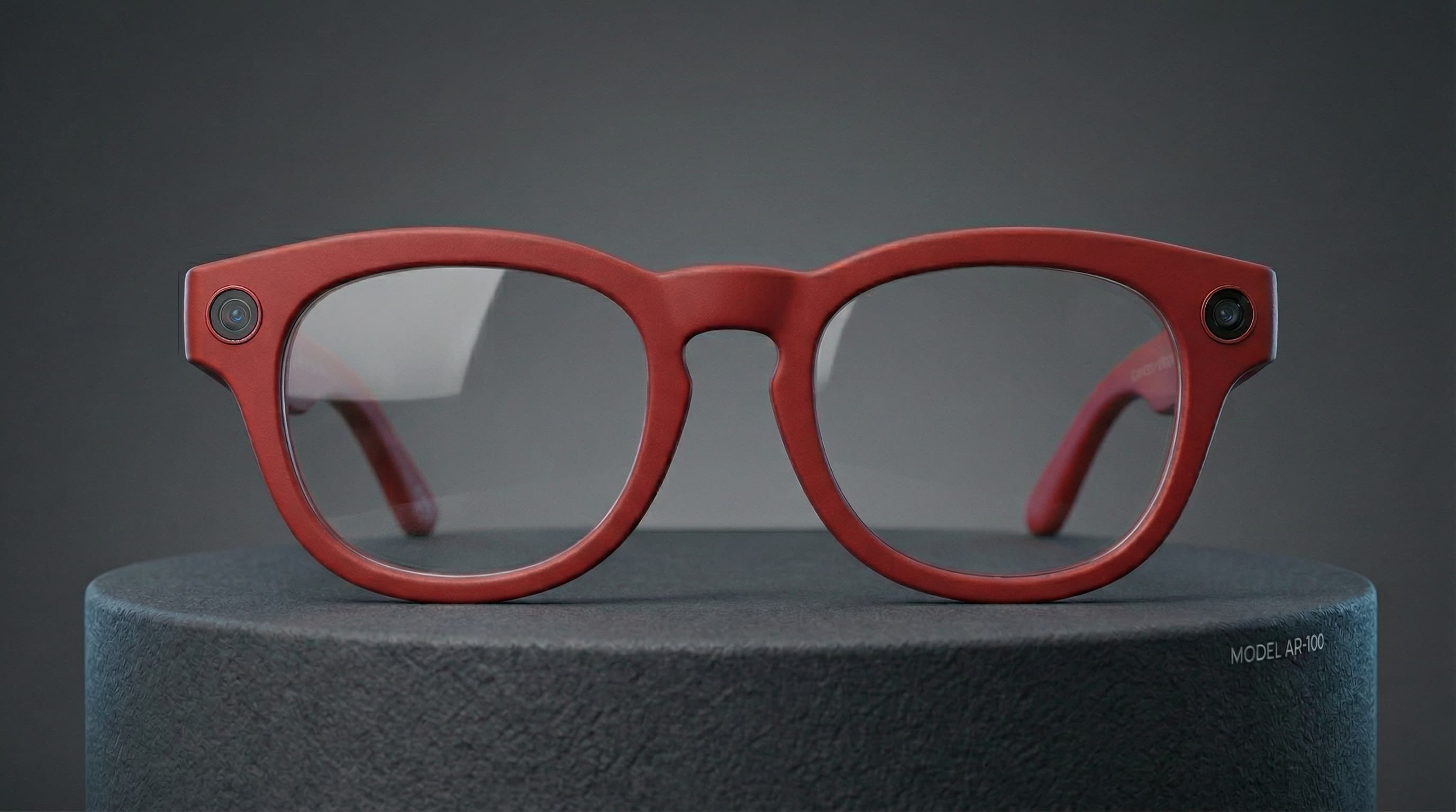 Shiro red glasses on pedestal — ready to unbox